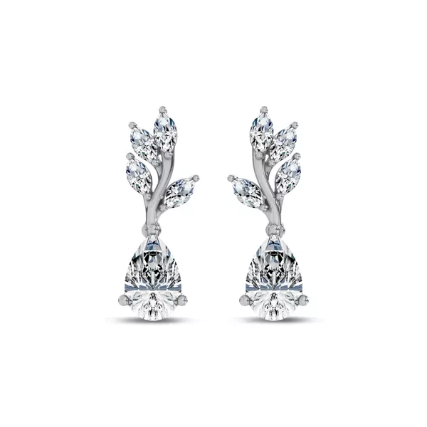 Hayden Curved Vine Pear Lab Diamond Silver Earrings