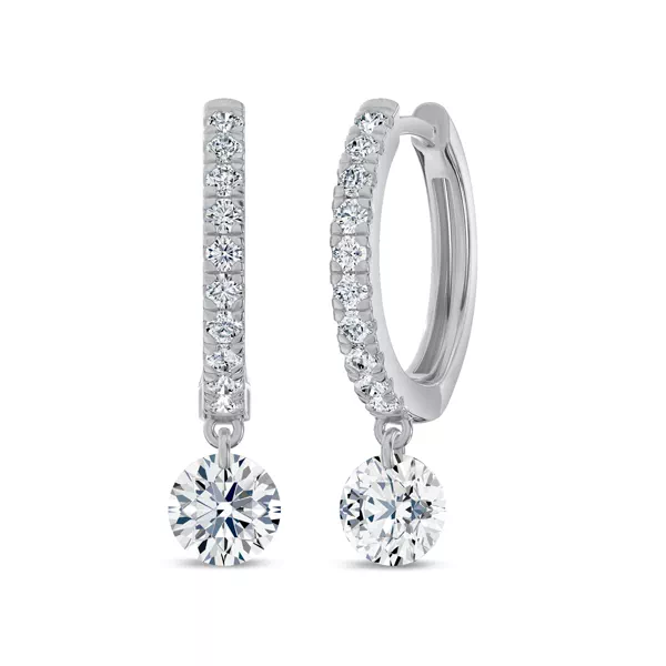 Floating Lab Diamond Pavé Drop Hoop Earrings