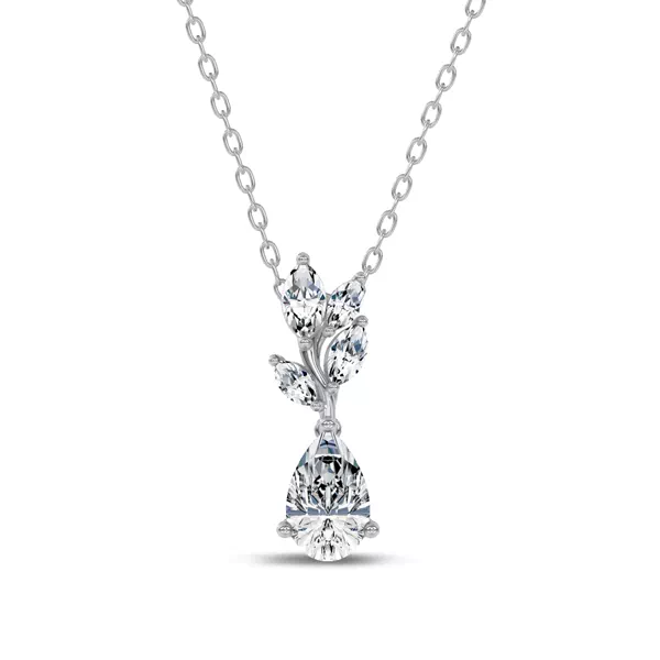 Hayden Curved Vine Pear Lab Diamond Silver Necklace