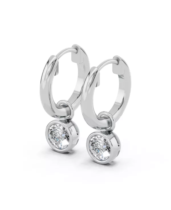 Bezel Dangle Lab Diamond Huggie Earrings