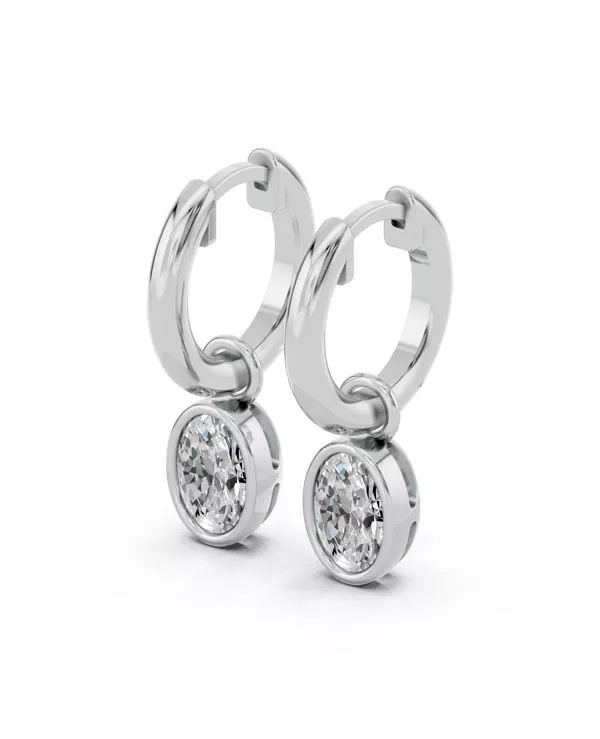 Bezel Dangle Oval Lab Diamond Huggie Earrings