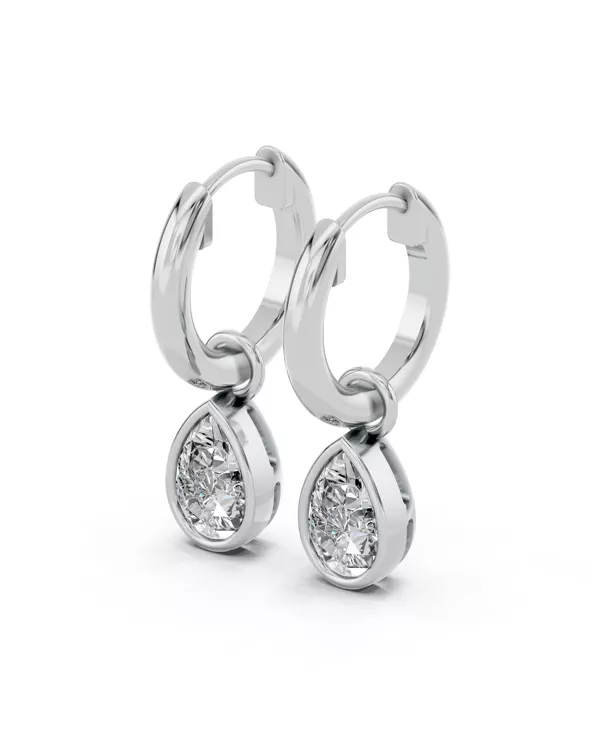 Bezel Dangle Pear Lab Diamond Huggie Earrings
