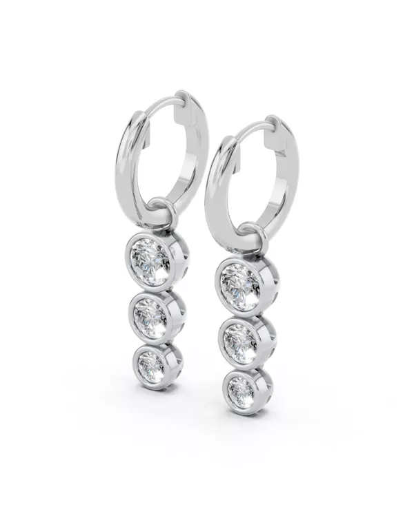 Bezel Triple Dangle Lab Diamond Huggie Earrings