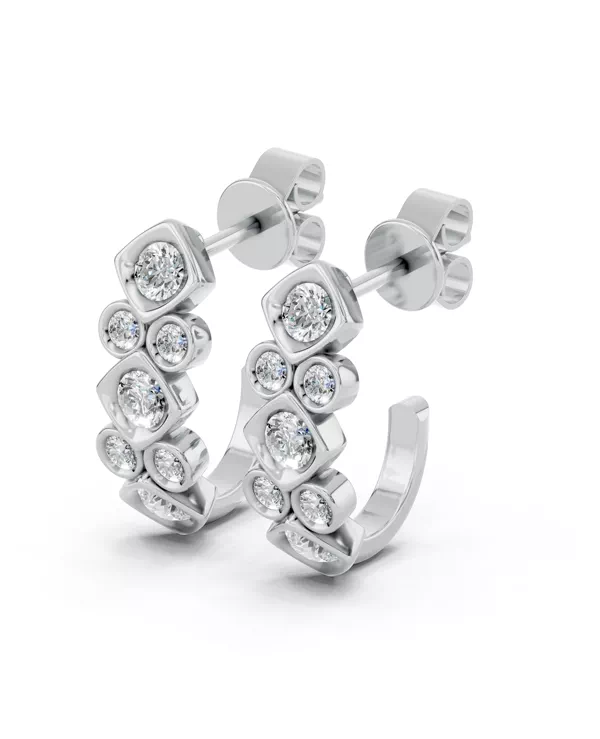 Geometric Bezel Lab Diamond J-Hoop Earrings