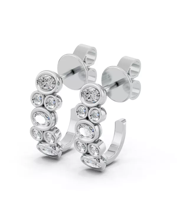 Oval & Round Bezel Lab Diamond J-Hoop Earrings