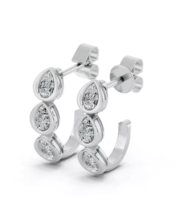 Sculpted Pear Bezel Lab Diamond J-Hoop Earrings