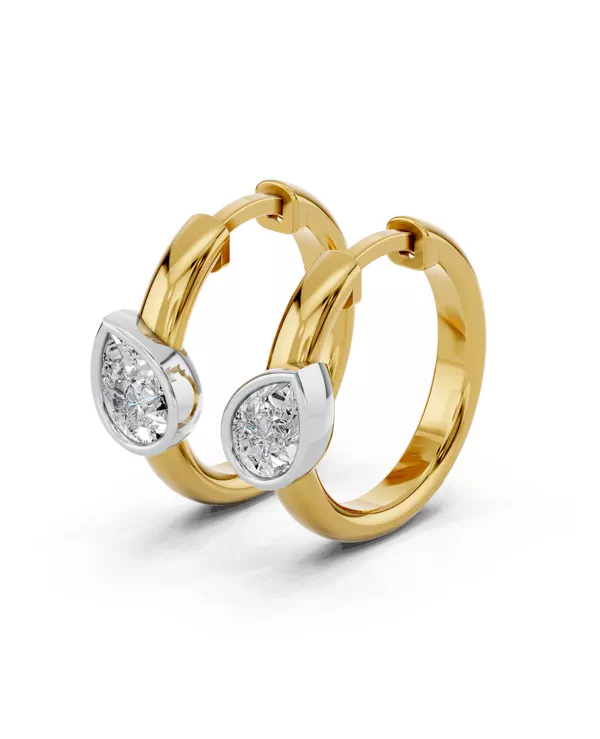 Angled Pear Bezel Huggie Earrings