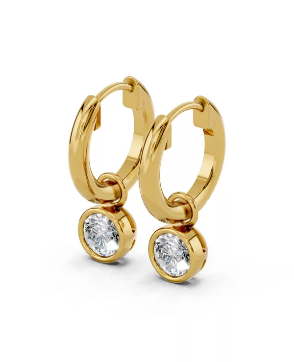 Bezel Dangle Lab Diamond Huggie Earrings