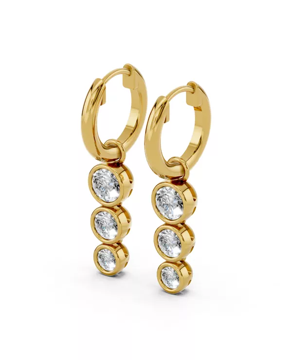 Bezel Triple Dangle Lab Diamond Huggie Earrings