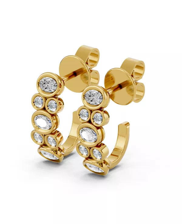 Oval & Round Bezel Lab Diamond J-Hoop Earrings