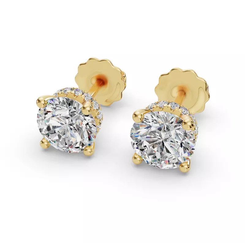 14K Yellow Gold Hidden Halo Diamond Studs