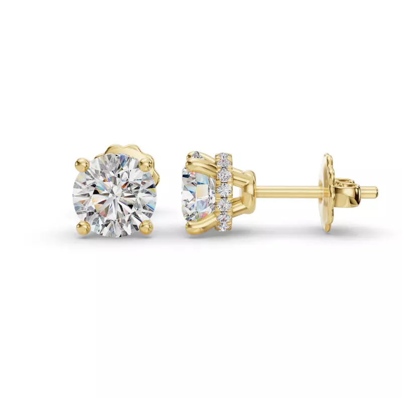 14K Yellow Gold Hidden Halo Diamond Studs