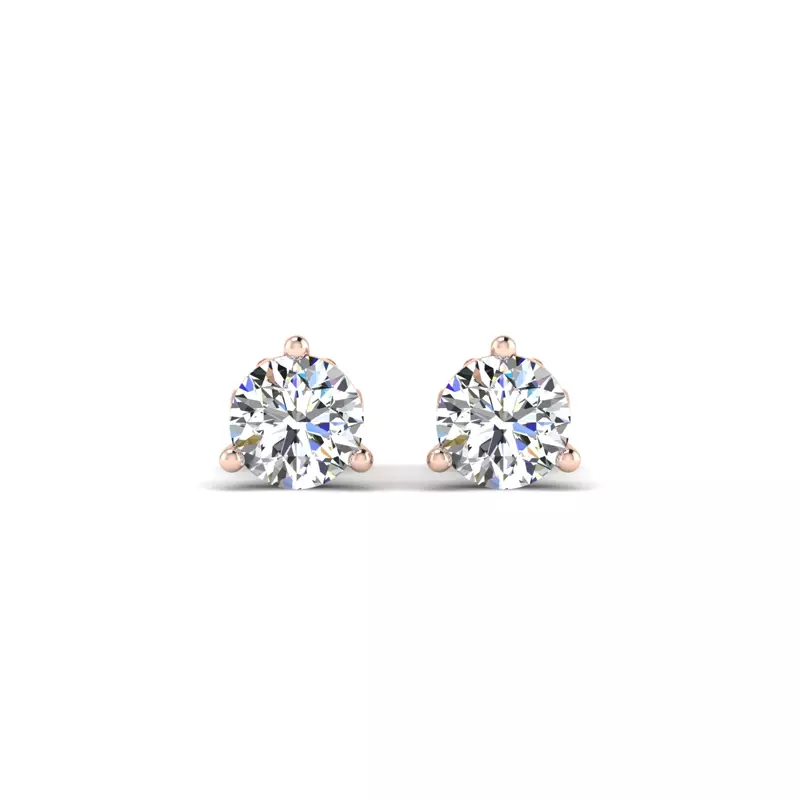 14K Rose Gold Three-Prong Martini Screw Back Earrings