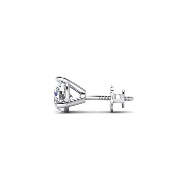 14K White Gold Three-Prong Martini Screw Back Earrings