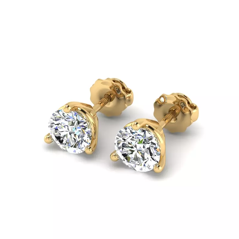 18K Yellow Gold Three-Prong Martini Screw Back Earrings