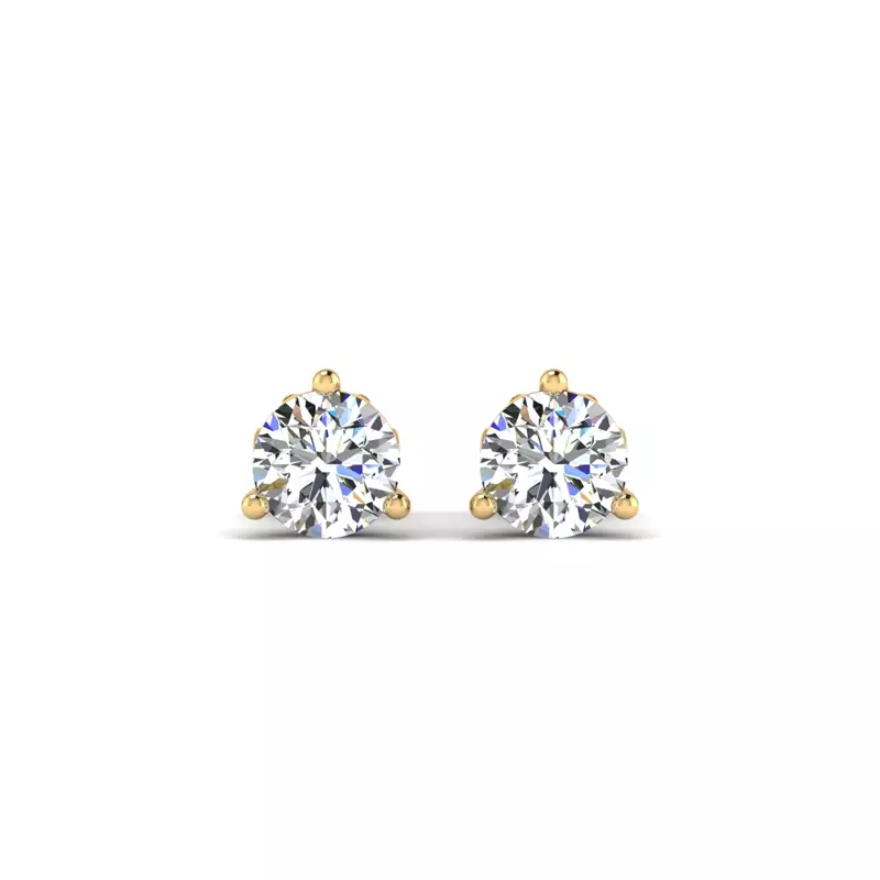 18K Yellow Gold Three-Prong Martini Screw Back Earrings