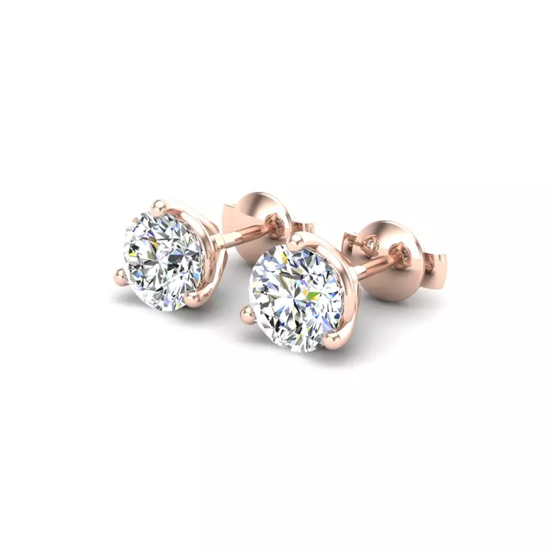 14K Rose Gold Three-Prong Martini Guardian Back Earrings