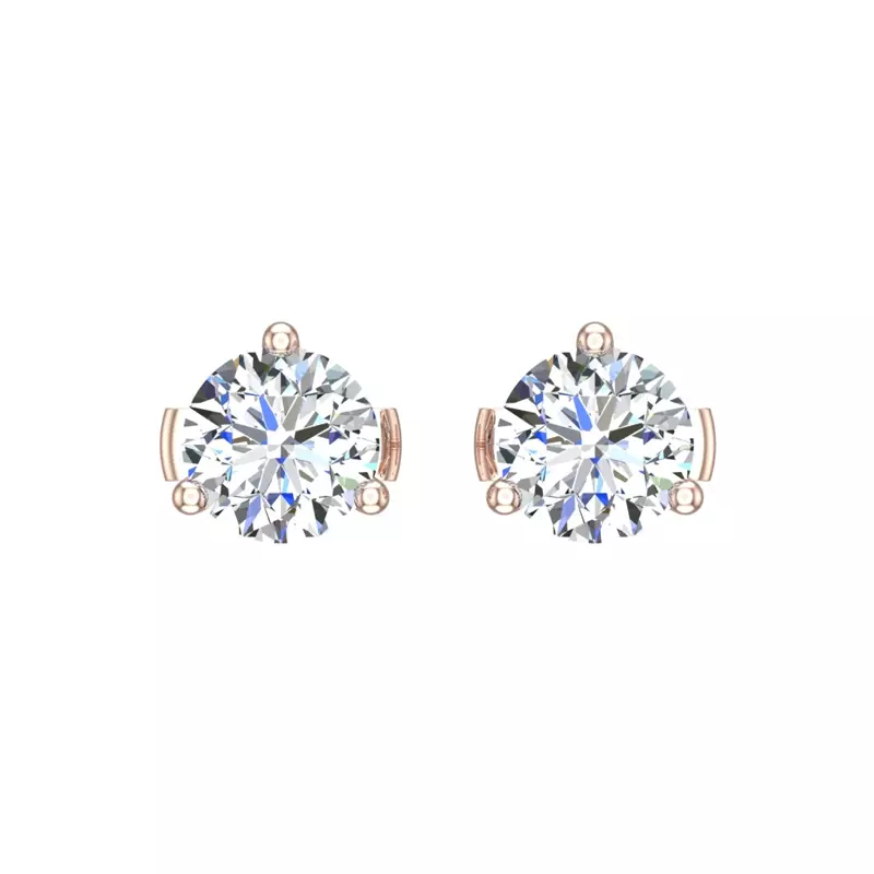 14K Rose Gold Three-Prong Martini Guardian Back Earrings
