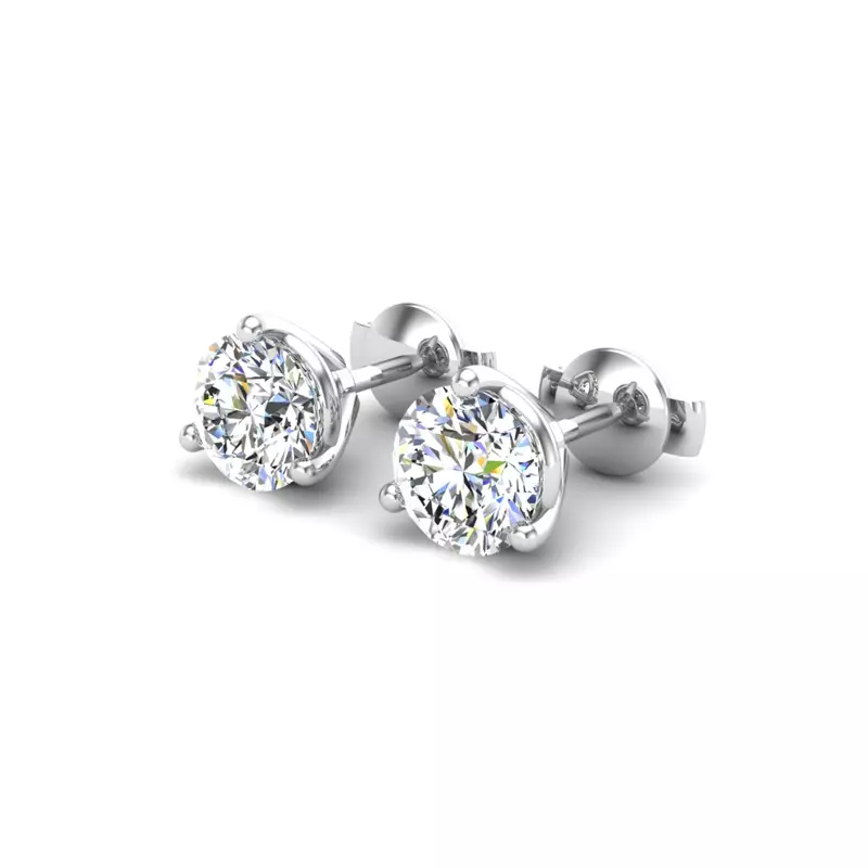 14K White Gold Three-Prong Martini Guardian Back Earrings