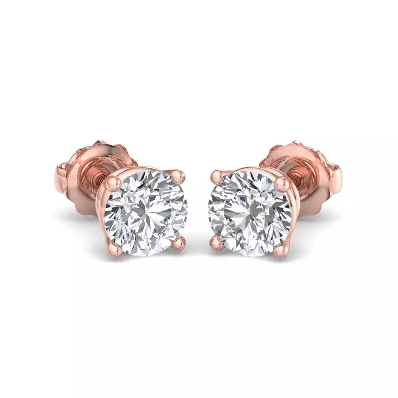 14K Rose Gold Four-Prong Screw Back Earrings