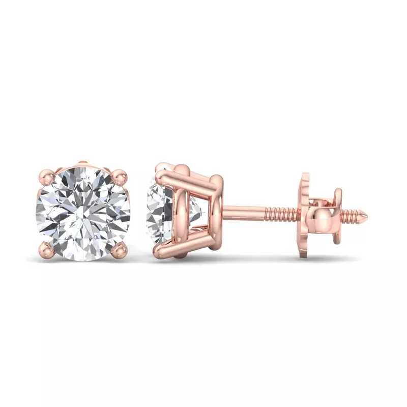14K Rose Gold Four-Prong Screw Back Earrings
