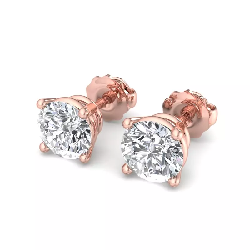 14K Rose Gold Four-Prong Screw Back Earrings