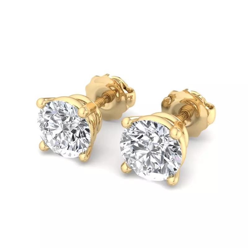 14K Yellow Gold Four-Prong Screw Back Earrings