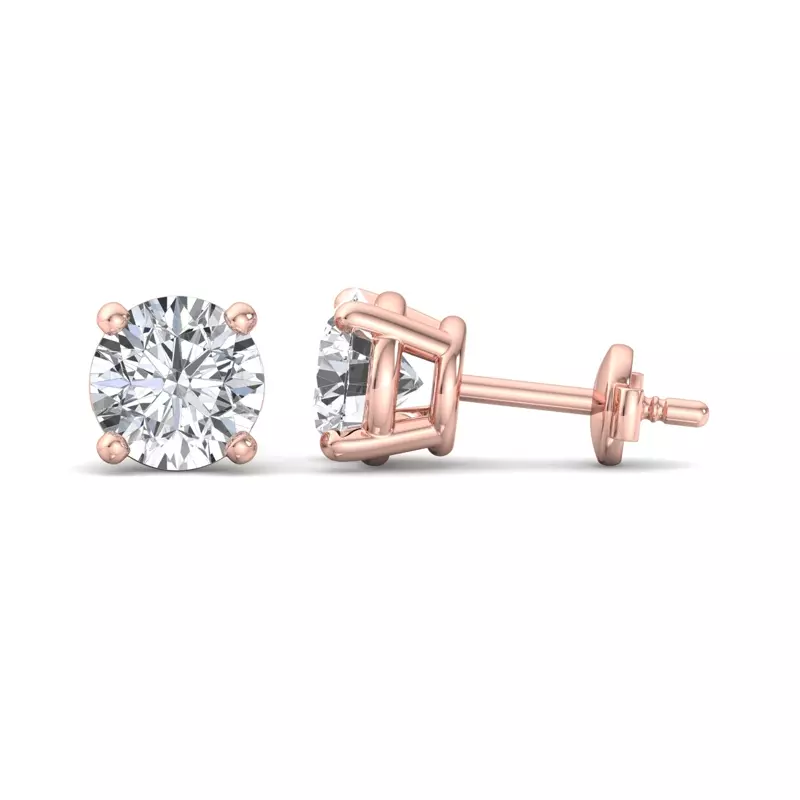 14K Rose Gold Four-Prong Guardian Back Earrings