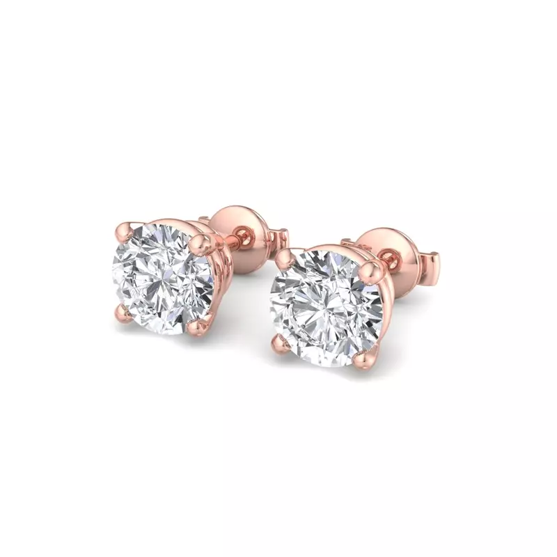 14K Rose Gold Four-Prong Guardian Back Earrings