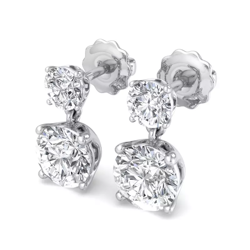 14K White Gold Two Stone Lab Diamond Drop Earrings