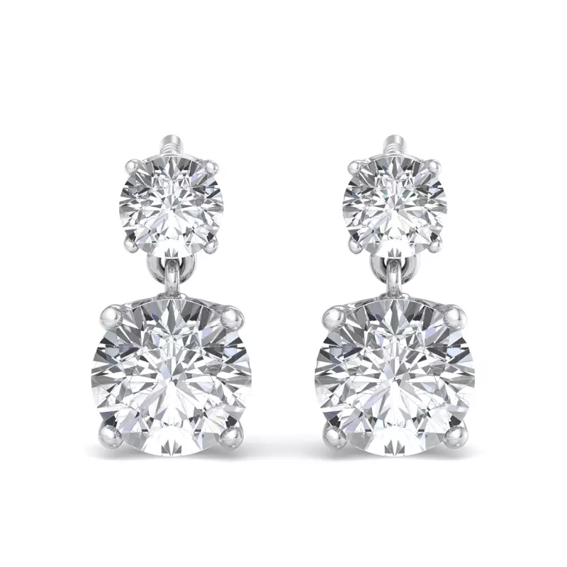 14K White Gold Two Stone Lab Diamond Drop Earrings