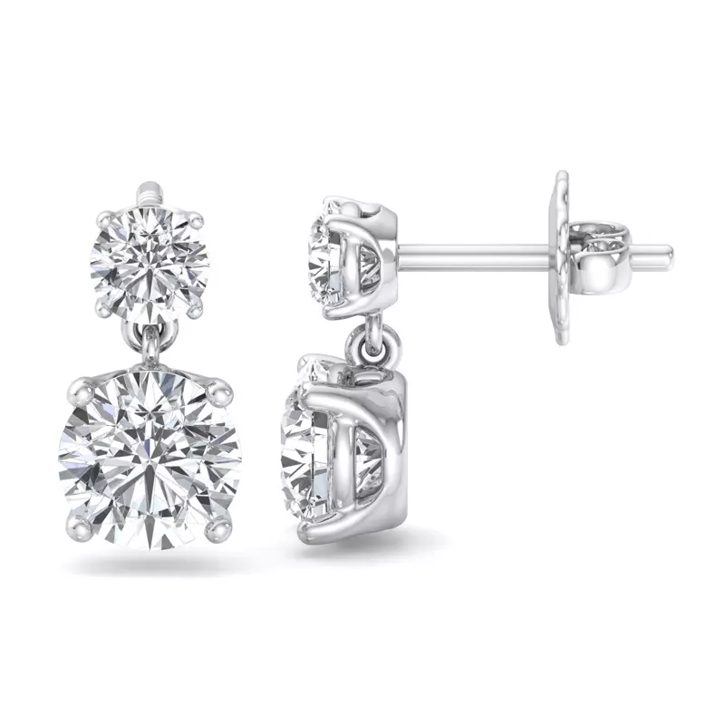 14K White Gold Two Stone Lab Diamond Drop Earrings