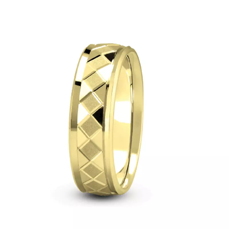 18K Yellow Gold Diamond Cut Quilt Pattern (4mm)