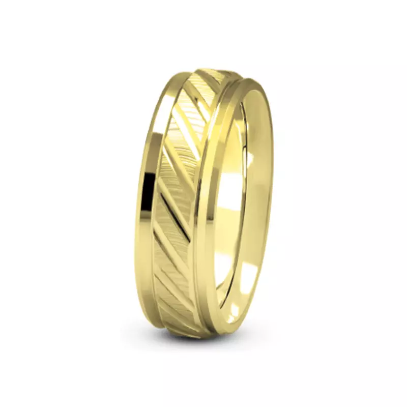 14K Yellow Gold Diagonal Diamond Cut Carved Band (4Mm)