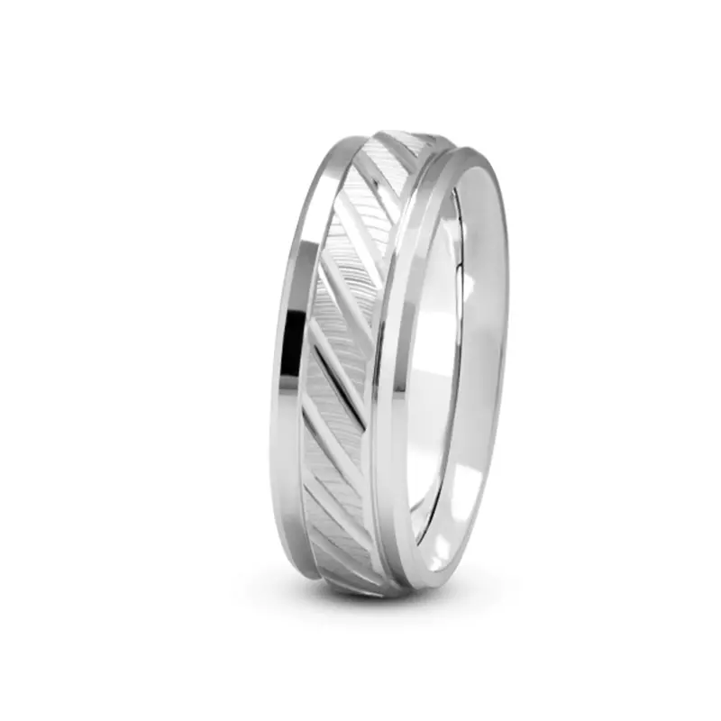 Platinum Diagonal Diamond Cut Carved Band (5Mm)