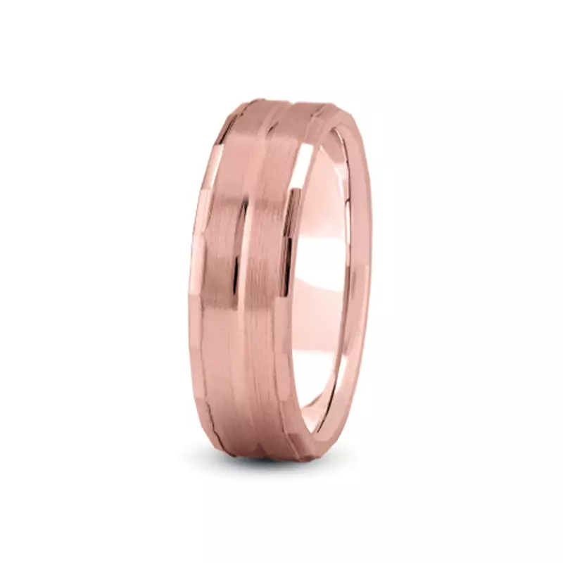 14K Rose Gold Geometric Band With Satin Finished Center (6Mm)
