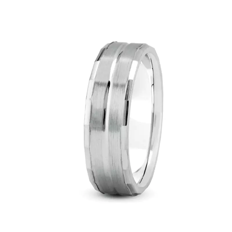 Platinum Geometric Band With Satin Finished Center (6Mm)