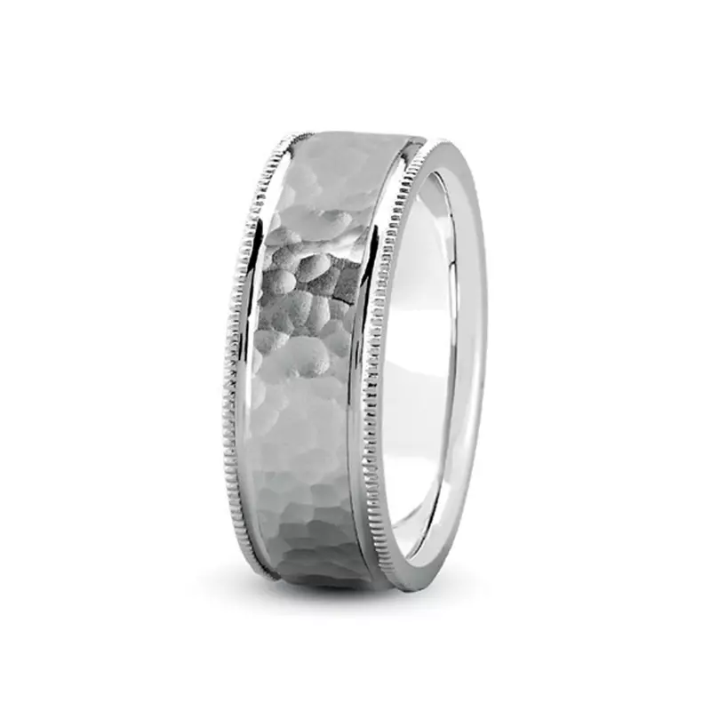 Platinum Flat Hammer Band With Milgrain Edges (7Mm)