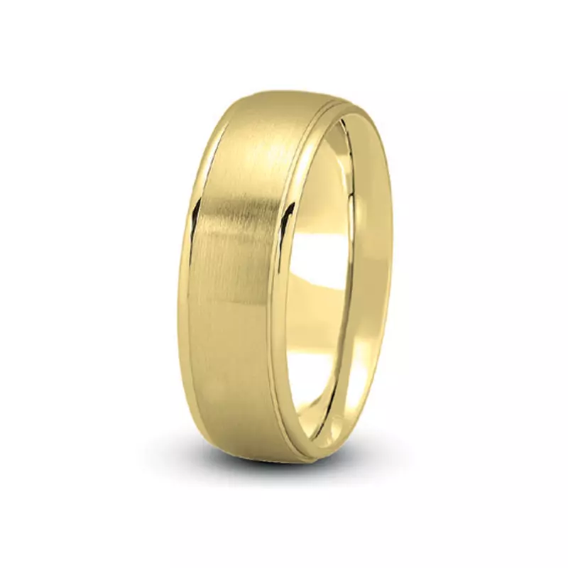 18K Yellow Gold Dome Satin Finished With Recessed Sides (5Mm)