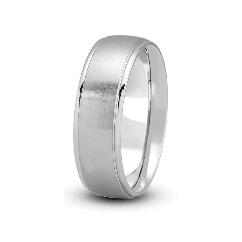 14K White Gold Dome Satin Finished With Recessed Sides (6Mm)