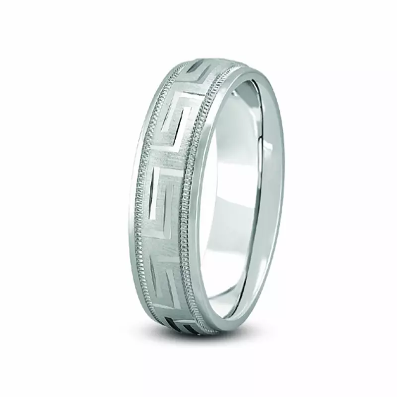 14K White Gold Fancy Carved Diamond Cut Men'S Band (4Mm)
