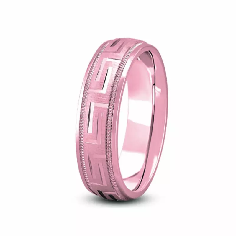 14K Rose Gold Fancy Carved Diamond Cut Men'S Band (7Mm)