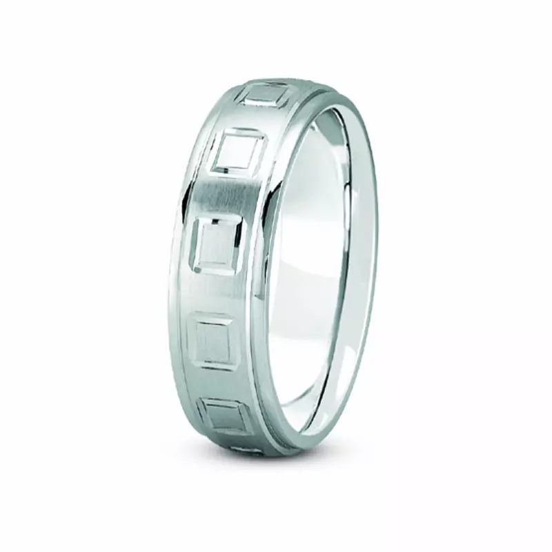 18K White Gold Square Diamond Cut Carved Band (6Mm)