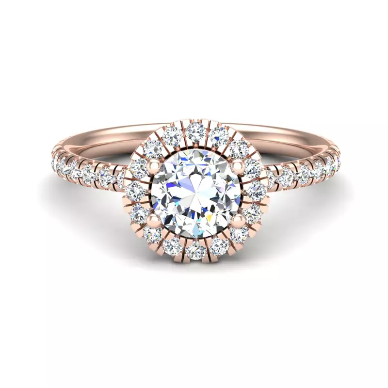 14K Rose Gold Chloe Single Row Halo With Pave Band