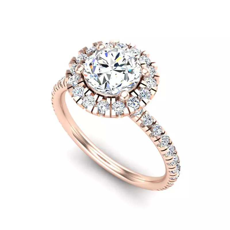 14K Rose Gold Chloe Single Row Halo With Pave Band