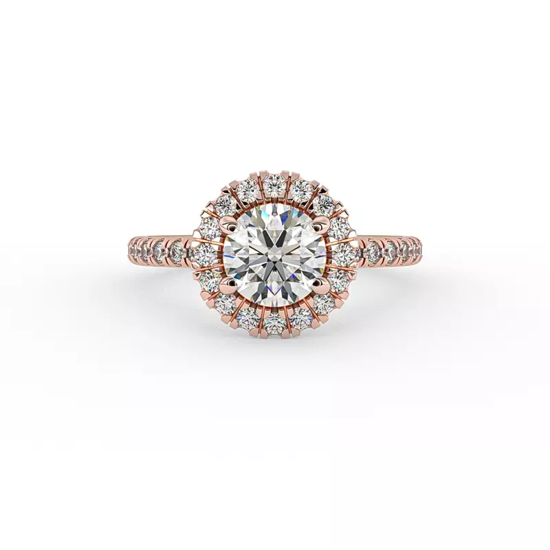 14K Rose Gold Chloe Single Row Halo With Pave Band