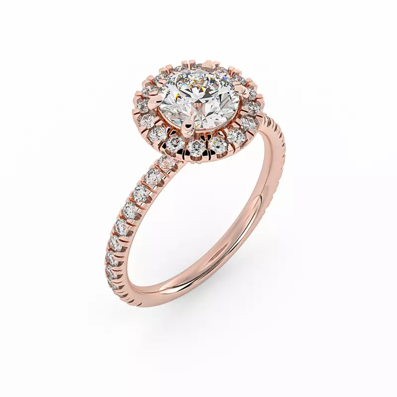 14K Rose Gold Chloe Single Row Halo With Pave Band