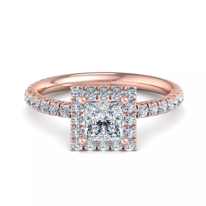14K Rose Gold Chloe Single Row Halo Engagement Ring
