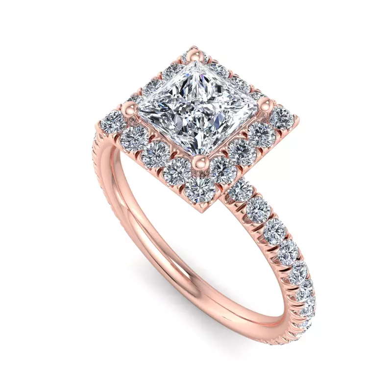 14K Rose Gold Chloe Single Row Halo Engagement Ring