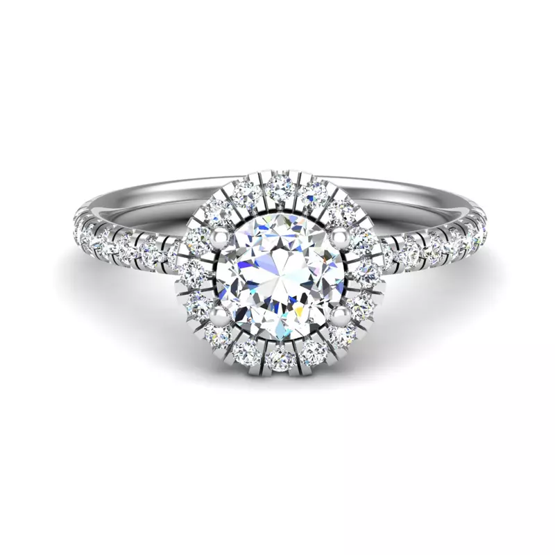 14K White Gold Chloe Single Row Halo With Pave Band